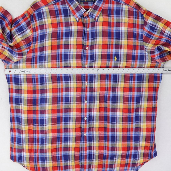Ralph Lauren Shirt Linen Mens 3XLT Red Blue Yellow Plaid Button-Down - Picture 7 of 10